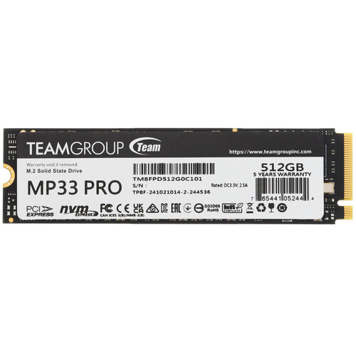 Купить 512 ГБ M.2 NVMe накопитель TEAMGROUP MP33 PRO [TM8FPD512G0C101] в интернет-магазине DNS. Характеристики, цена TEAMGROUP MP33 PRO | 4737594.