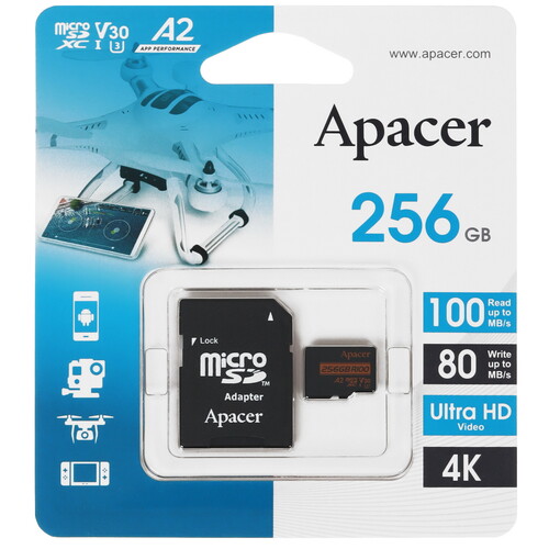Купить Карта памяти Apacer microSDXC 256 ГБ [AP256GMCSX10U8-R] в интернет-магазине DNS. Характеристики, цена  | 5456918.