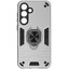 Накладка  BoraSCO Anti-Shok Case для Samsung Galaxy S25 FE серебристый [металл, ПК, ТПУ, кольцо, подставка, противоударный]