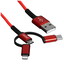 Кабель PERO Lightning 8-pin, micro USB, USB Type-C - USB Type-A красный 2 м [форма - круглая, оплетка - нейлоновая, 2 А, металлический корпус разъемов, 1 шт]