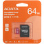 Карта памяти ADATA Premier microSDXC 64 ГБ [AUSDX64GUICL10-RA1] [Class 10, UHS Class 1, запись - 10 Мбайт/сек, чтение - 80 Мбайт/сек]
