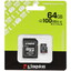 Карта памяти Kingston microSDXC 64 ГБ [SDCS3/64GB] [A1, UHS Class 1, Video Class 10, чтение - 100 Мбайт/сек]