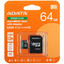 Карта памяти Adata SPEED PLUS microSDXC 64 ГБ [UD64GUI3V30A2SP-RA1] [A2, Class 10, UHS Class 3, Video Class 30, запись - 140 Мбайт/сек, чтение - 160 Мбайт/сек]