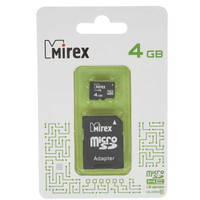 Карта памяти Mirex [microSDHC, Class 10, 4 Gb, 25 Mb/s, адаптер]