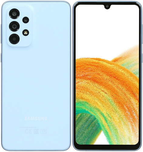 Купить 6.4" Смартфон Samsung Galaxy A33 5G 128 ГБ голубой [8x(2 ГГц, 2.4 ГГц), 6 Гб, 2 SIM, Super AMOLED, 2400x1080, камера 48+8+5+2 Мп, 5G, GPS, 5000 мА*ч] в интернет-магазине DNS. Характеристики, цена Samsung Galaxy A33 5G | 9907493.