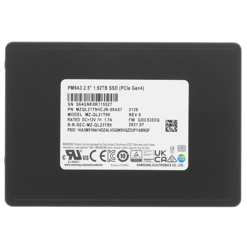 Купить 1920 ГБ Серверный SSD Samsung PM9A3 [MZQL21T9HCJR-00A07] в интернет-магазине DNS. Характеристики, цена Samsung PM9A3 | 4843759.