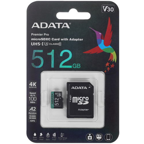 Купить Карта памяти ADATA Premier Pro microSDXC 512 ГБ [AUSDX512GUI3V30SA2-RA1] в интернет-магазине DNS. Характеристики, цена  | 1603120.