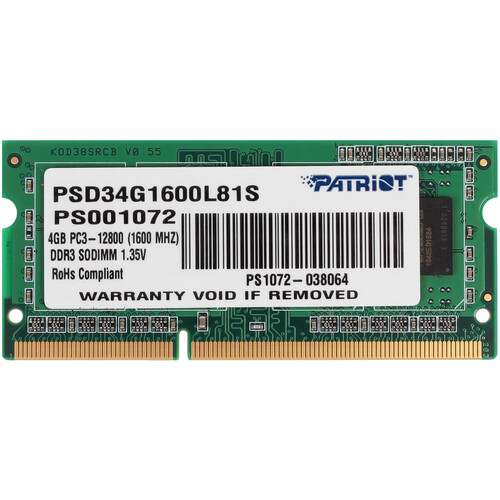 Купить Оперативная память SODIMM Patriot Signature [PSD34G1600L81S] 4 ГБ в интернет-магазине DNS. Характеристики, цена Patriot Signature | 1090293.