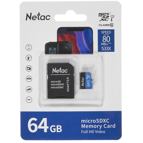 Купить Карта памяти Netac P500 microSDXC 64 ГБ [NT02P500STN-064G-R ] в интернет-магазине DNS. Характеристики, цена  | 4821299.