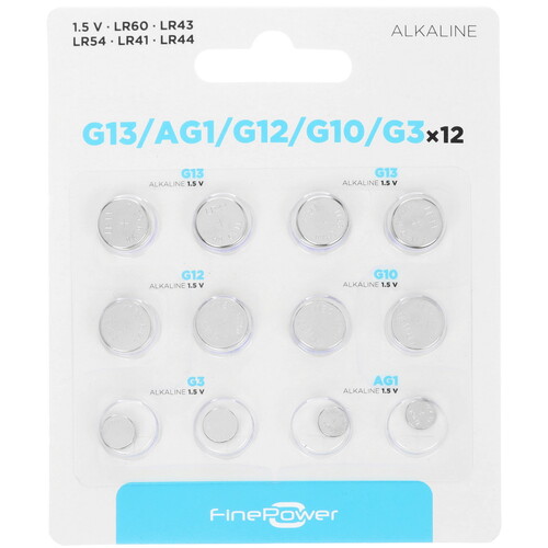 Купить Набор батареек FinePower LR41 (AG3/G3/LR736/392A/192), LR43 (AG12/G12/LR1142/386A/186), LR44 (AG13/G13/LR1154/357A/A76), LR54 (AG10/G10/LR1130/389A/189) в интернет-магазине DNS. Характеристики, цена FinePower | 5410519.