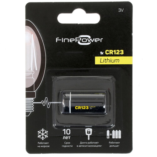 Купить Батарейка FinePower Lithium CR123 (CR123A/DL123A/R123) в интернет-магазине DNS. Характеристики, цена FinePower Lithium | 1351755.