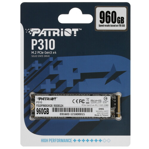 Купить M.2 NVMe накопитель Patriot P310 [P310P960GM28] в интернет-магазине DNS. Характеристики, цена Patriot P310 | 5028699.