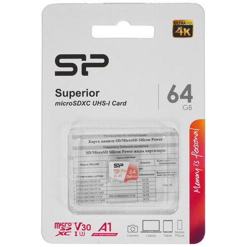 Купить Карта памяти Silicon Power Superior microSDXC 64 ГБ [SP064GBSTXDV3V20] в интернет-магазине DNS. Характеристики, цена  | 5055349.