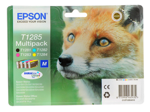 Купить Набор картриджей Epson T1285 M голубой, желтый, пурпурный, черный в интернет-магазине DNS. Характеристики, цена Epson T1285 M | 0122577.