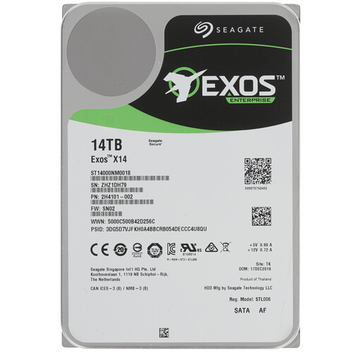Купить Жесткий диск SATA-3 14Tb Seagate Exos X14 [ST14000NM0018] 7200 об/мин, Cache 256MB в интернет-магазине DNS. Характеристики, цена  | 1390825.