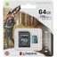 Карта памяти Kingston Canvas Go! Plus microSDXC 64 ГБ [SDCG3/64GB] [A2, Class 10, UHS Class 3, Video Class 30, запись - 70 Мбайт/сек, чтение - 170 Мбайт/сек]