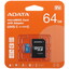 Карта памяти ADATA Premier microSDXC 64 ГБ [AUSDX64GUICL10A1-RA1] [Class 10, запись - 25 Мбайт/сек, чтение - 85 Мбайт/сек]